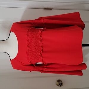 Amaryllis Size S Red Long Sleeve Ruffled Smocked Elastic Top, Gently Used Cond.